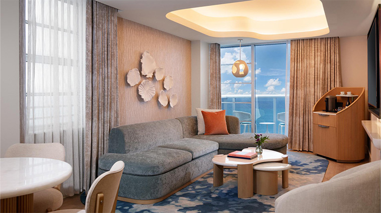 andaz miami beach ocean view balcony suite living room