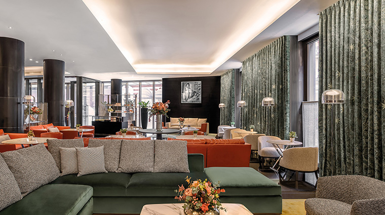 bvlgari hotel london lounge seating pastry counter view