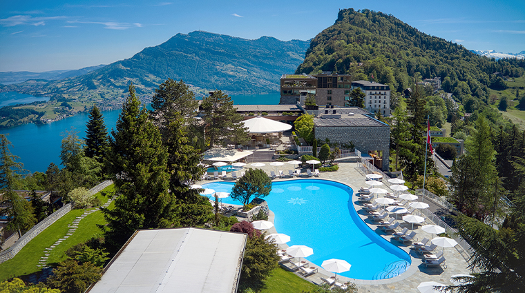 burgenstock resort lake luzern aerial pool