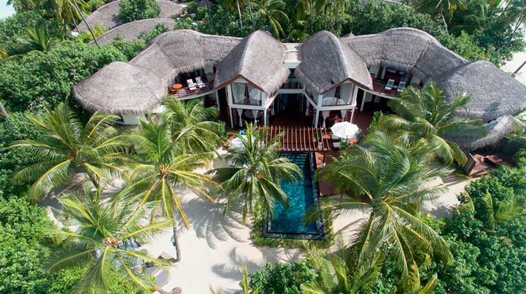 constance halaveli maldives villa aerial view