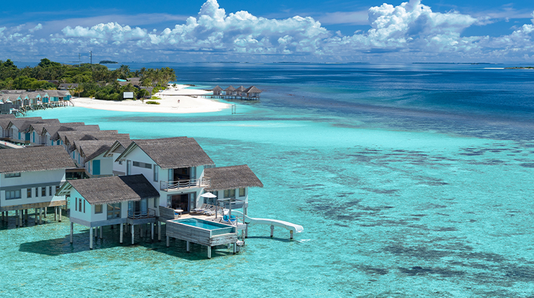 cora cora maldives Two Bedroom Lagoon Pool Villa with Slide Aerial 4