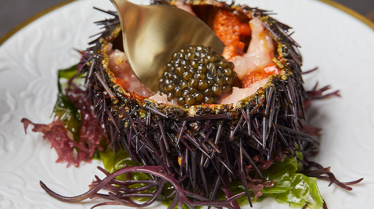 el palace barcelona sea urchin and prawn tartare with caviar