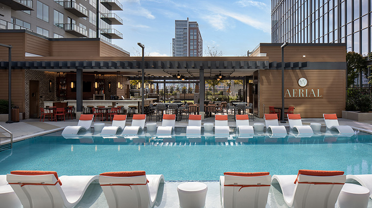 epicurean atlanta pool and aerial kitchen and bar