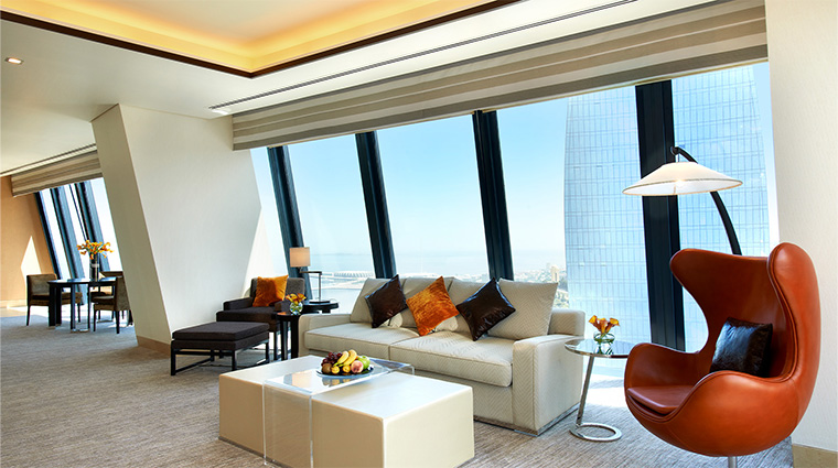 fairmont baku flame towers one bedroom suite living room