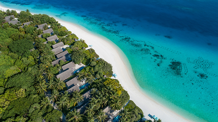 four seasons resort maldives at landaa giraavaru coastal aerial view
