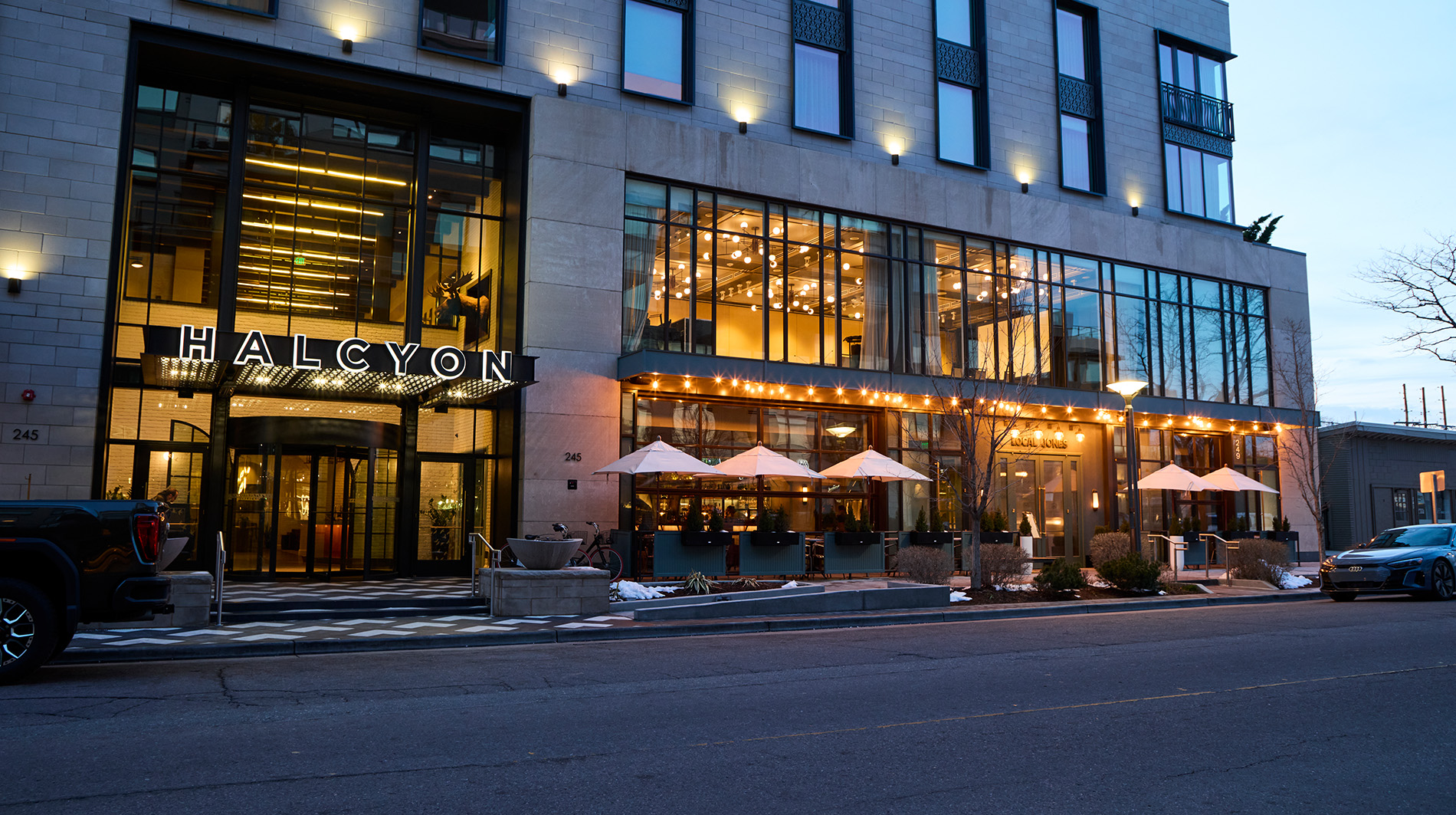 Street view of Halcyon a hotel in Cherry Creek