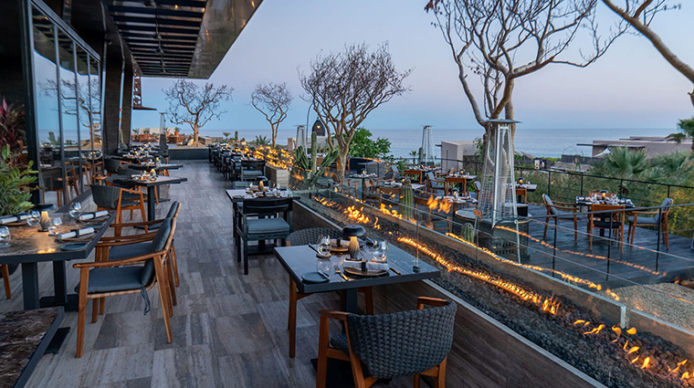 humo terrace and firepits at sunset