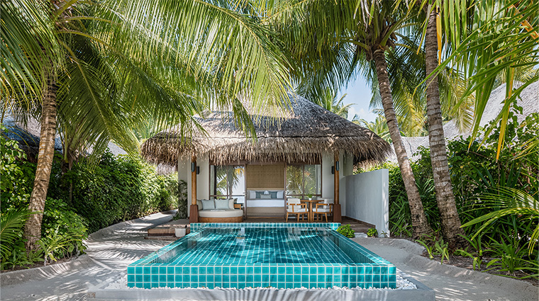 huvafen fushi deluxe beach bungalow with pool exterior