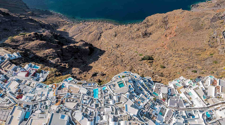 iconic santorini hotel and destination view