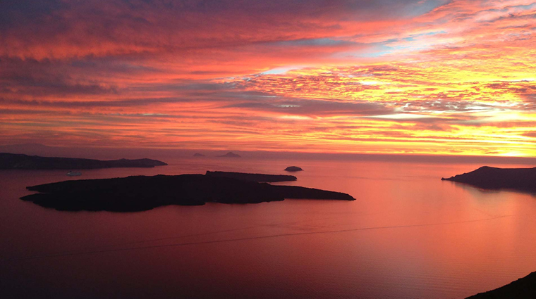 iconic santorini hotel sunset