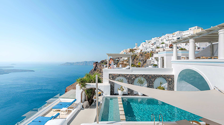 iconic santorini pool and private terrace view 2