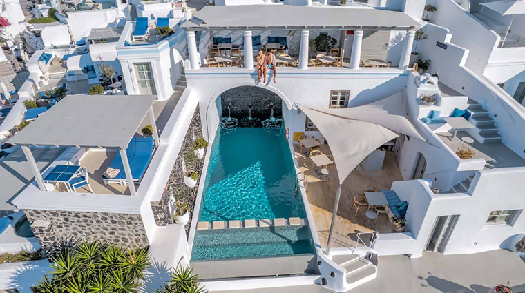 iconic santorini pool and rooms view