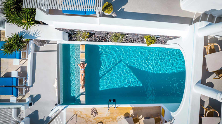 iconic santorini pool view from above