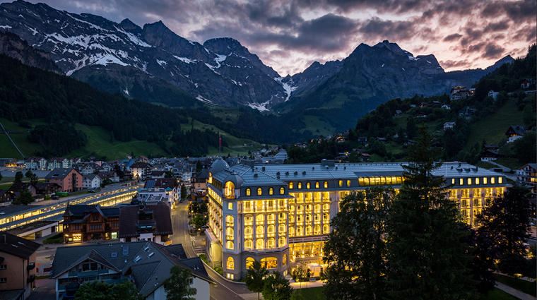 kempinski palace engelberg hotel exterior at dawn