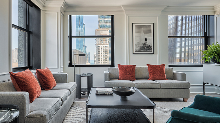 pendry chicago suite living room view