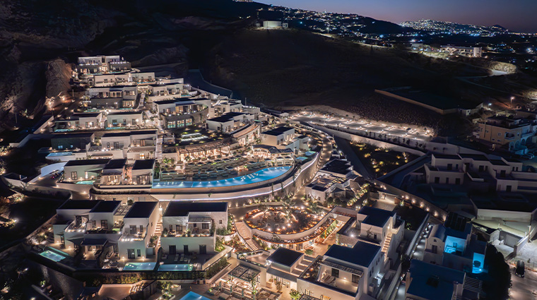 sandblu santorini lxr hotels resorts Aerial View Night Sandblu Resort 2
