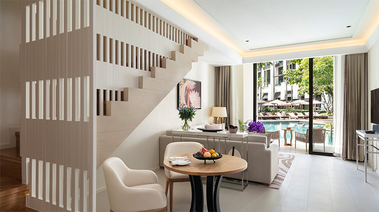 siam kempinski hotel bangkok duplex cabana living room pool access