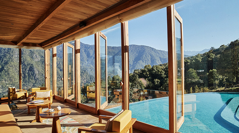 six senses bhutan punakha flying farmhouse interior with pool view