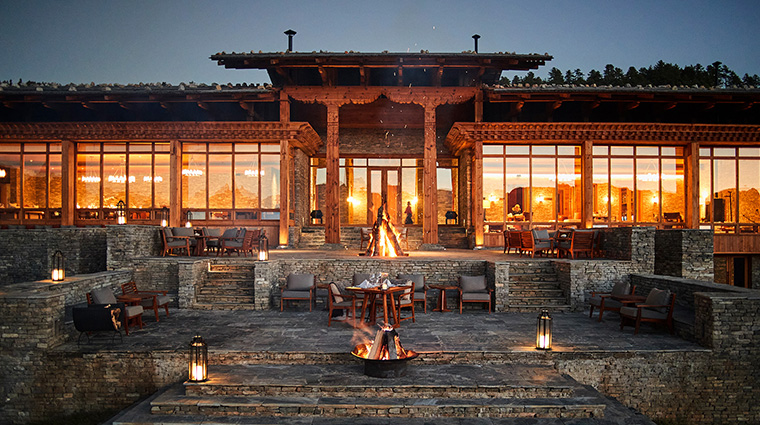 six senses bhutan terrace dining dusk