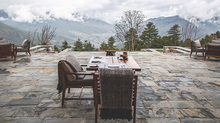 six senses bhutan terrace of living room with view of the valley