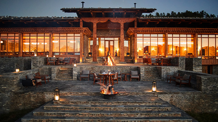 six senses paro Terrace dining dusk
