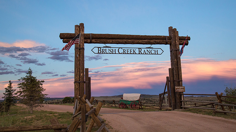 the lodge and spa at brush creek ranch entrance