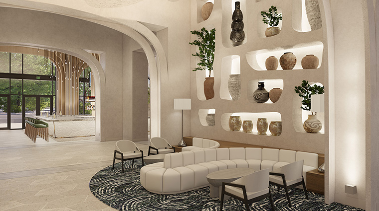 the monarch san antonio lobby feature wall