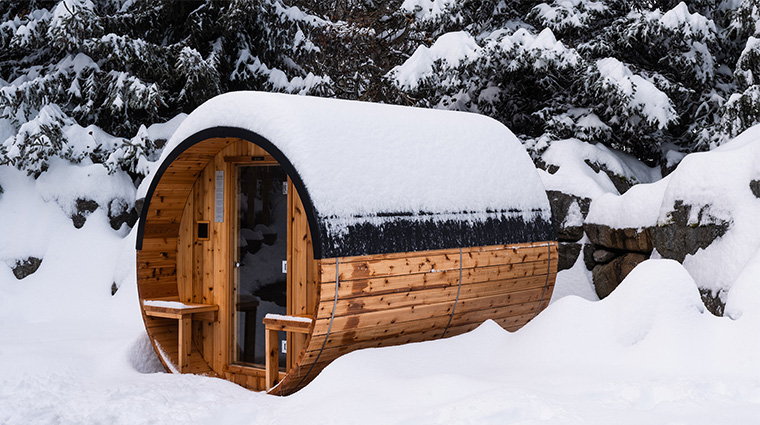 the spa at four seasons resort and residences whistler snow covered barrel sauna
