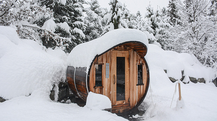 the spa at four seasons resort and residences whistler snow covered barrel sauna2