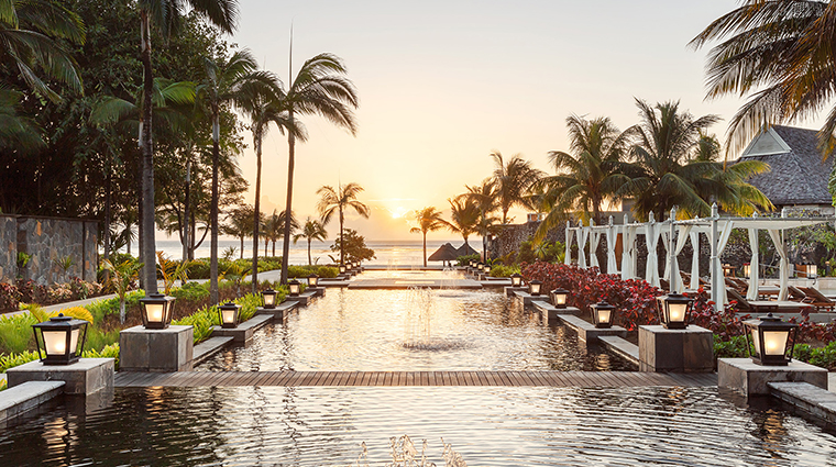 the st regis le morne resort mauritius water feature evening
