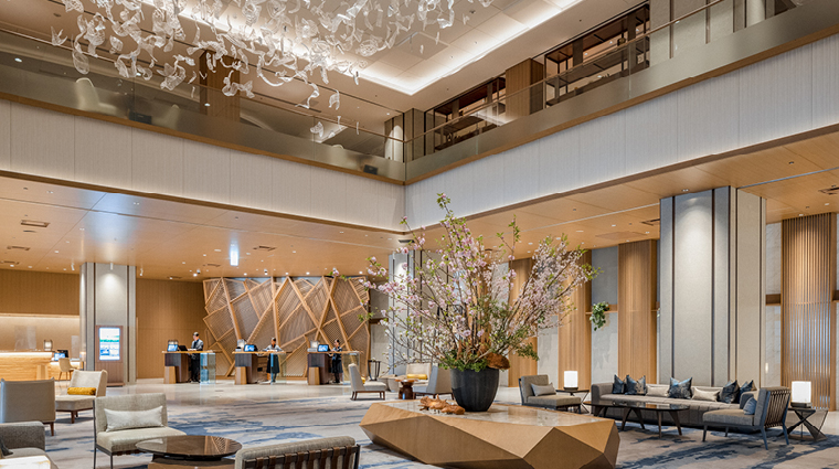 the westin miyako hotel kyoto lobby with open atrium and bright with natural light