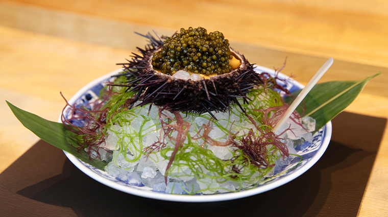 waku ghin marinated botan shrimp sea urchin oscietra caviar